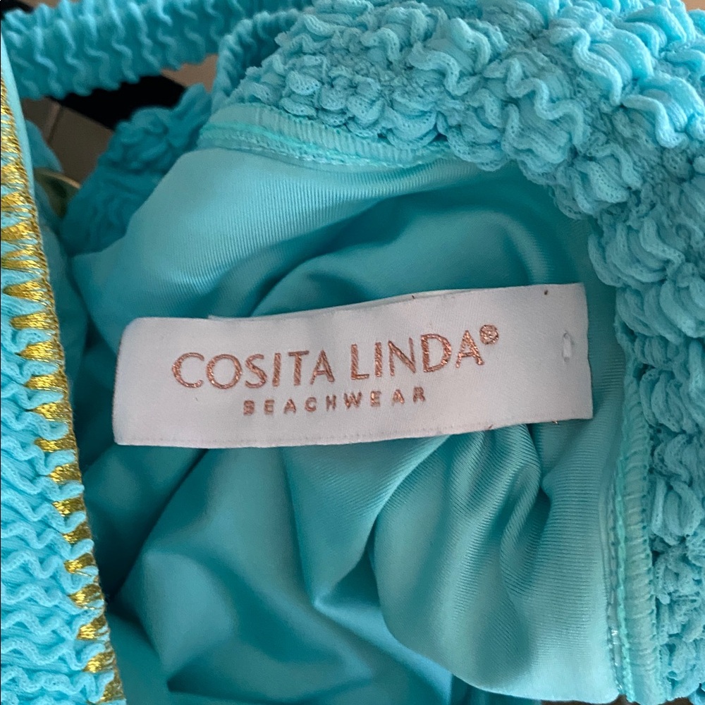 Cosita Linda Turquoise Triangle One-Piece Swimsuit Size M Adjustable Straps Chic - Picture 5 of 8